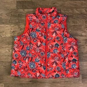 Lands’ End Women’s NWOT Red Floral Zip Up Puffer Vest Size 2X